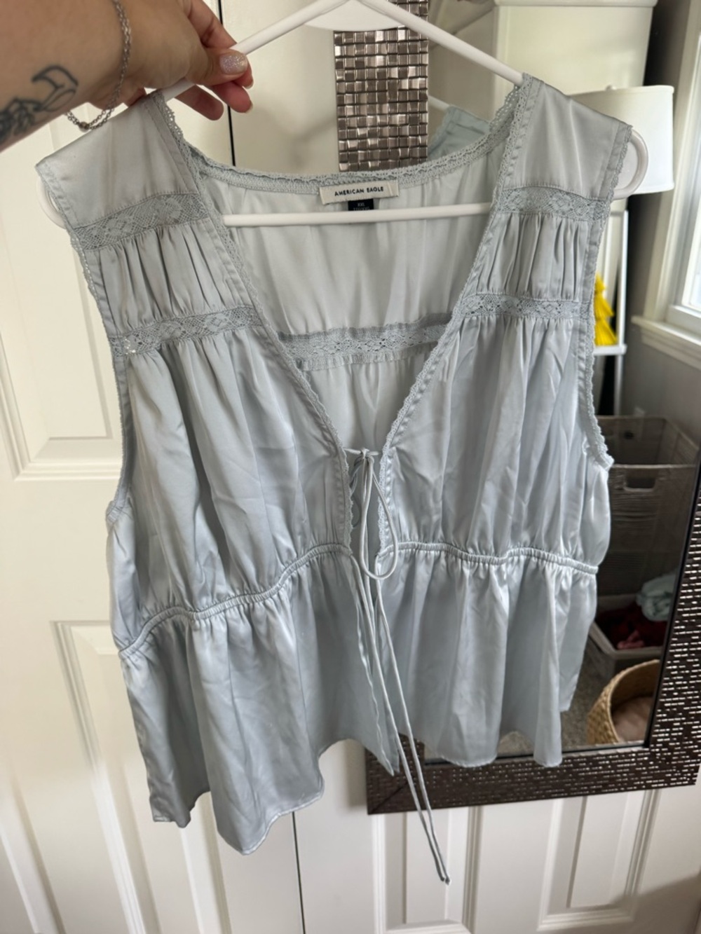 American Eagle Outfitters Lacey Sleeveless Front Tie Top